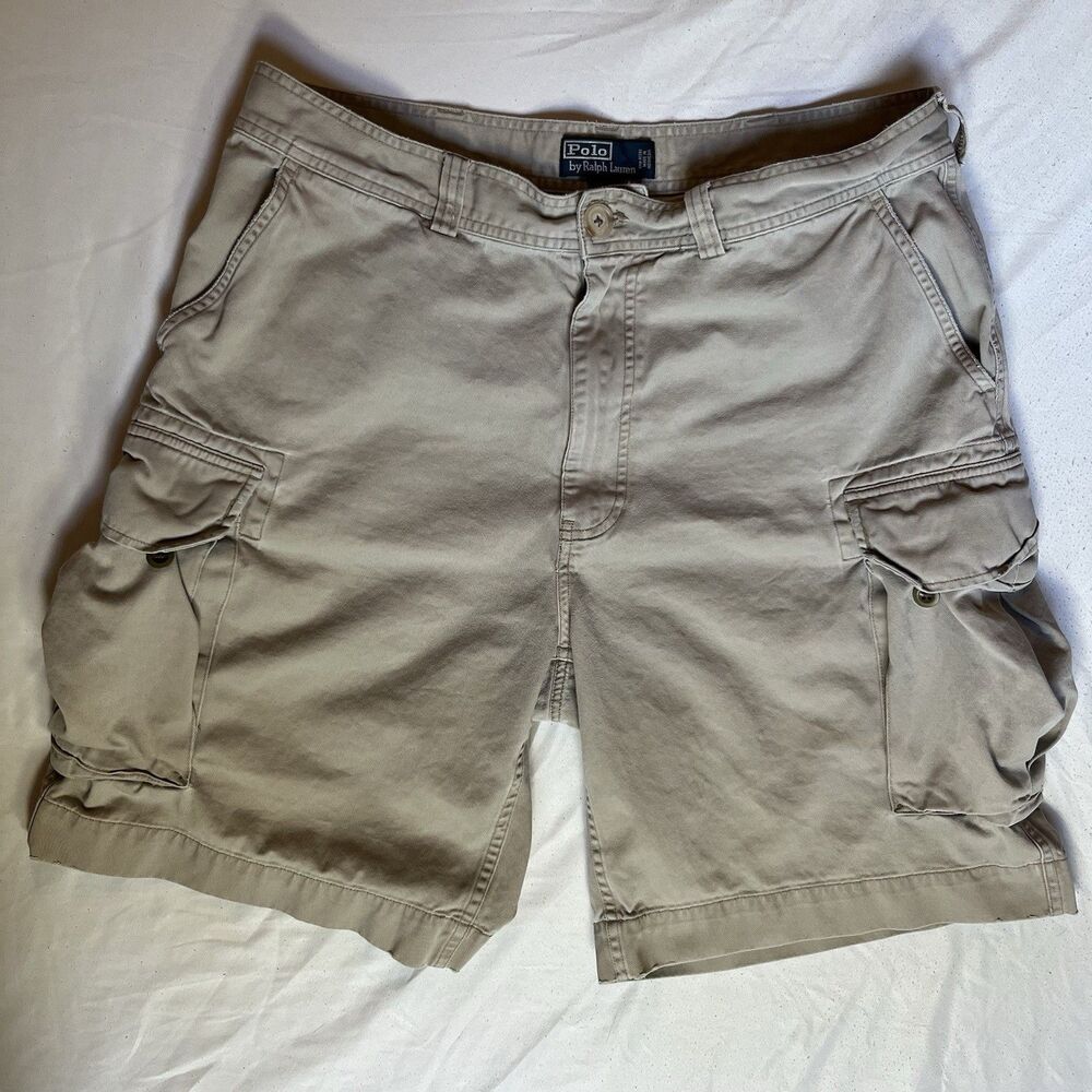Polo Ralph Lauren Shorts Mens 36 Beige Cargo Multi Pocket 100% Cotton 10 in